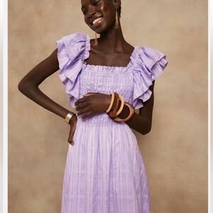 Banana Republic Smock Puff Sleeve Midi Dress in Purple - Size Medium